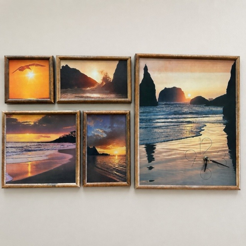 Vintage Eye Encounter 5 Pc Beach Wall Decor Set Clock Framed Coastal Art USA
